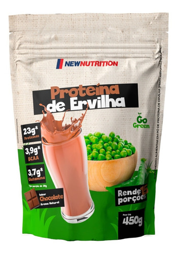 Proteína da Ervilha Sabor Chocolate em Sachê de 450g Suplemento em Pó NewNutrition Pea Protein Vegetal 100% Vegano e Natural