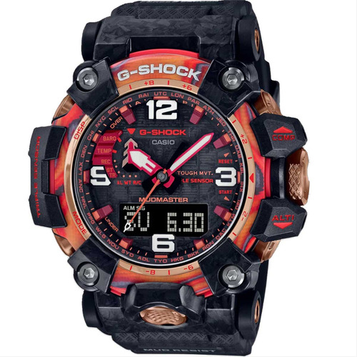 Relógio Casio G-shock Mudmaster Flare Red Gwg-2040fr-1adr Cor Da Correia Preto Cor Do Bisel Laranja E Vermelho Cor Do Fundo Preto