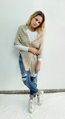 Sweater Poncho Capa Tejido Beige Talle Unico Calado