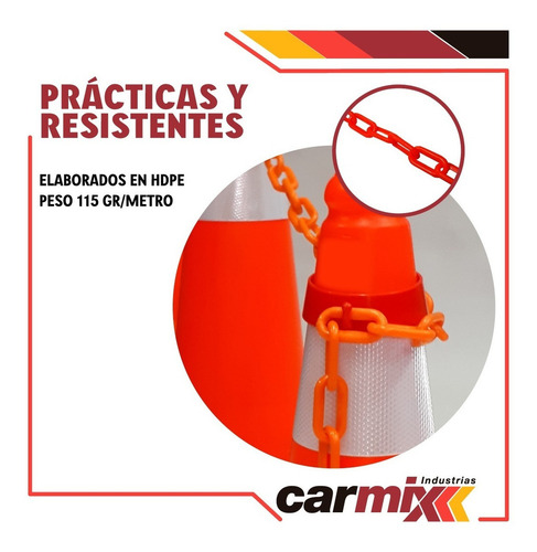 Rollo Cadena Plastica Para Conos Viales Seguridad 25 Metros Color Naranja