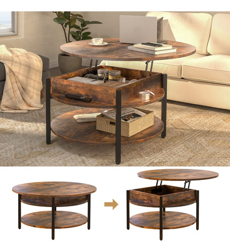 Mesa Elevable De Almacenamiento Y Compartimento Oculto Marró