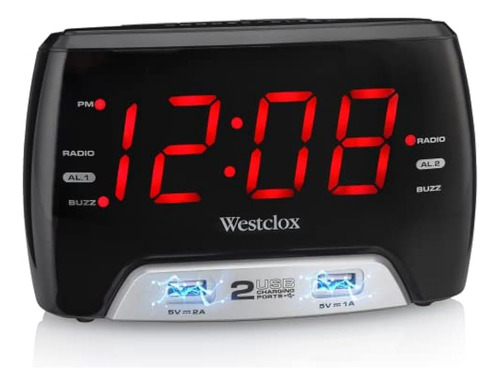 Westclox Basic Large 1.4? Radio Reloj Digital Fm Con Led Roj