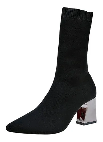 comprar Botas Elásticas Negras De Tacón Grueso, Botas De Tacón A [u]