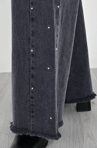 Jean Wide Leg Rígido Tachas Tiro Medio Dama Diva