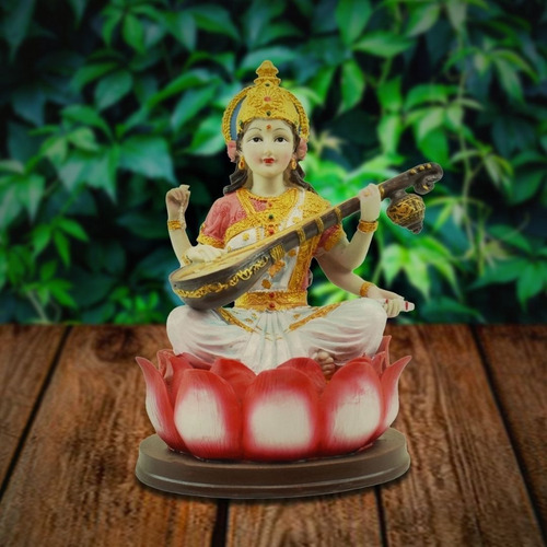 Estatua Imagem Saraswati Resina Deusa Artes 26cm Sarasvati Cor Vermelho