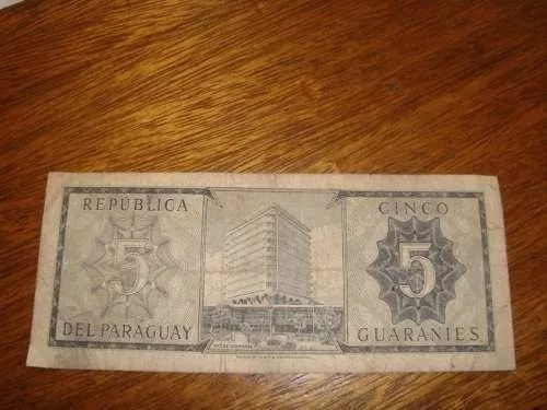 Billete Paraguay 5 Guaranies 1952 Serie A