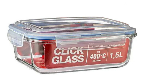 Pote Hermético De Vidro Retangular (bs) Click Glass 1.5l Cor Transparente