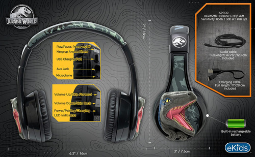 Auriculares Inalámbricos Bluetooth Ekids Jurassic World