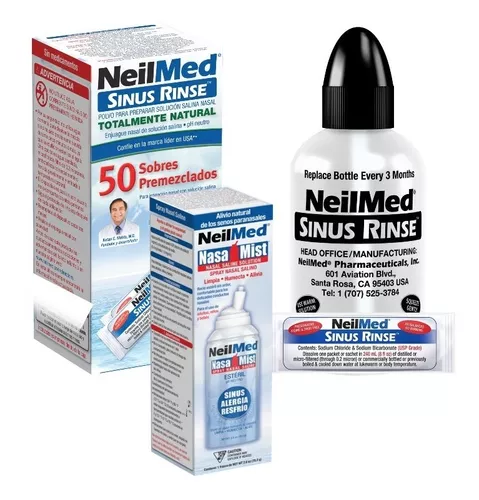 NeilMed Sinus Rinse Kit c/150 Sobres Premezclados (inc. 2 botellas) &  NasaMist Isotónico 75mL. - Sinus Rinse Tienda