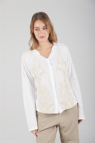 Camisa Pina Premium De Fibrana Con Bordes Bordados Gu70008