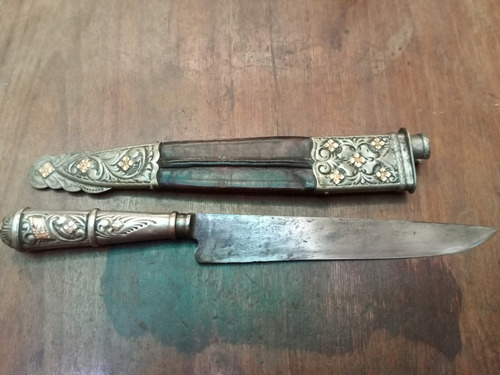 Imagen 3 de 12 de Puñal Facon Plata Y Oro Plateria Criolla Chaira Cuchilla