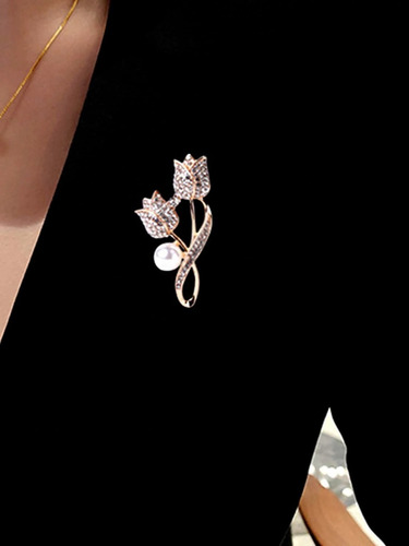 Elegante Broche De Tulipan Con Perla Flor Rosa Pin Moda