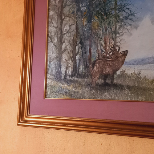 Cuadro Oleo Sobre Fibra Bosque Marco Dorado Decorar Miralo (Usado)