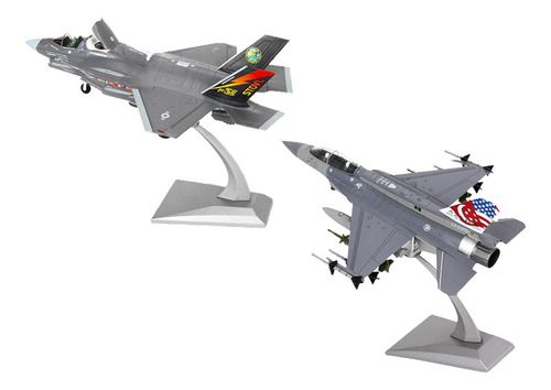 2x 1/72 F-35b + F16d Fighter Diecast Model & Stand