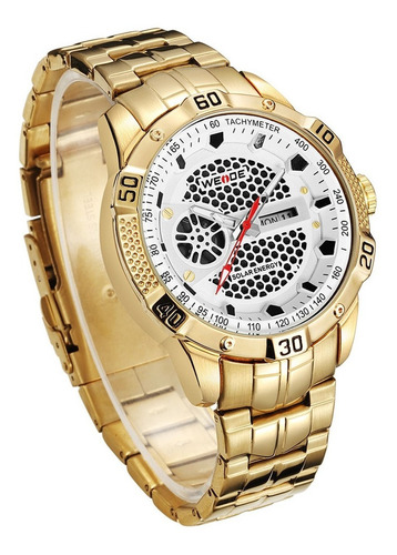Relógio Masculino Energia Solar Weide Dourado Se0707g-1c