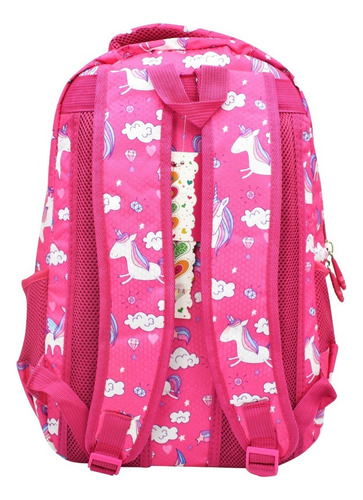 Mochila Y Lapicera Unicorn Nubes Y Estrellas Estampado Rosa Primaria Lluvia