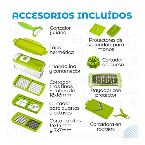 Imagen 5 de 10 de Rebanador Cortador Mandolina Frutas Vegetales 12 En 1 Acero