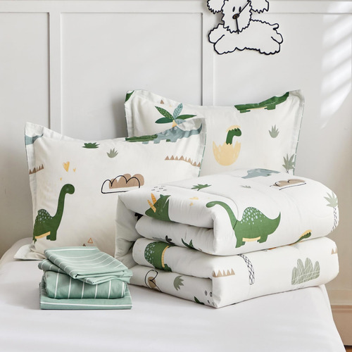 Joyreap Bed In A Bag Algodón, Tema De Dinosaurio Verde Fresc