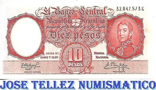 Bottero 1971b Col 466a $ 10 Moneda Nacional Aunc Palermo