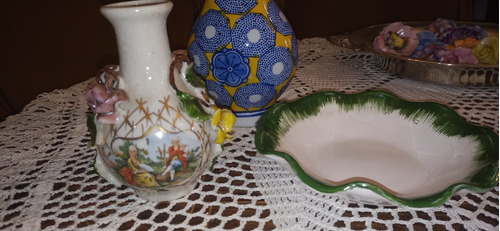 Antiguo Set 3 Piezas Floreros Porcelana Plato Ceramica N376