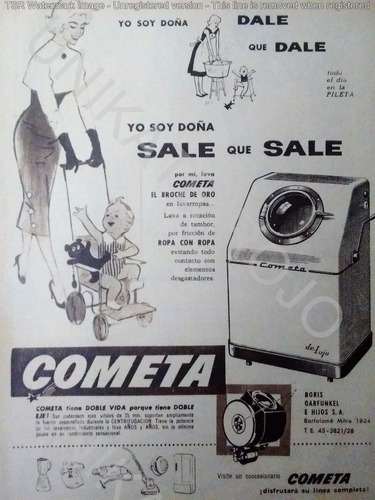 Antigua Publicidad Clipping Lavarropas Cometa - Año 1957