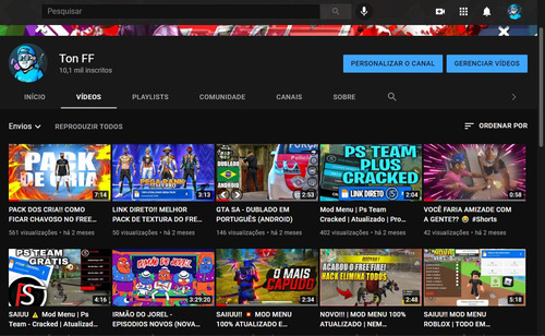 Imagem 2 de 4 de Canal De Free Fire Com 10 Mil Inscritos No Youtube