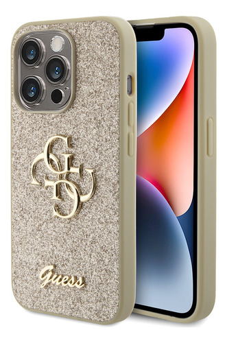 Funda Guess 4g Dorado Brillos Para iPhone 15 Pro 