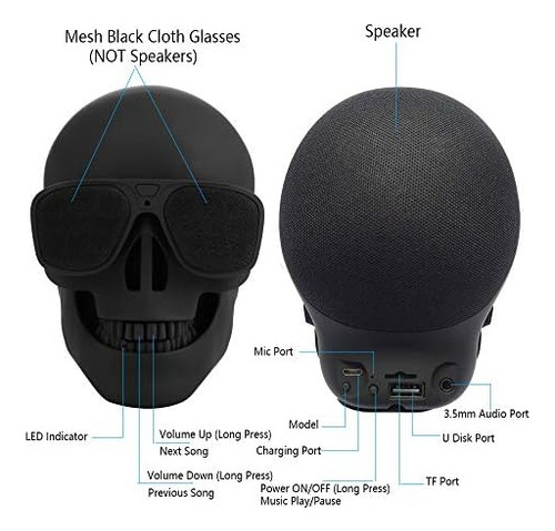Altavoces Bluetooth Con Forma De Calavera, Altavoz Portátil