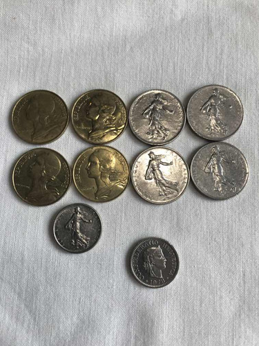 Lote De 9 Monedas Francesas Y Una Suiza