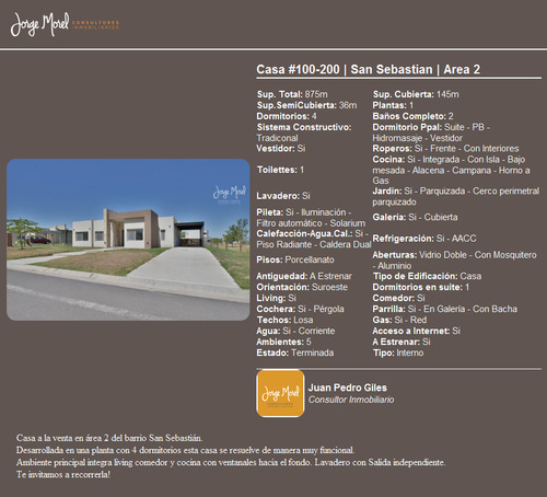 Casa Interno #100-200 - San Sebastian - Area 2 - 875m2 #id 661