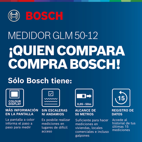 Medidor Láser Bosch Glm 50-12 Alcance De 50 Metros