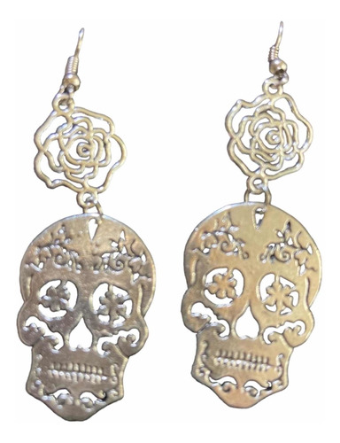 Aretes Calavera Grande Con Rosa O Corazón Calado