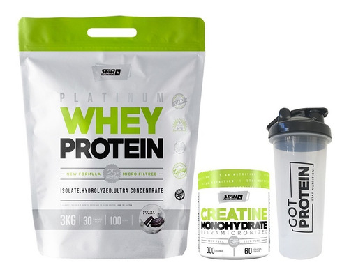 Whey Protein 3kg Star Nutrition + Creatina 300gr + Vaso Adn