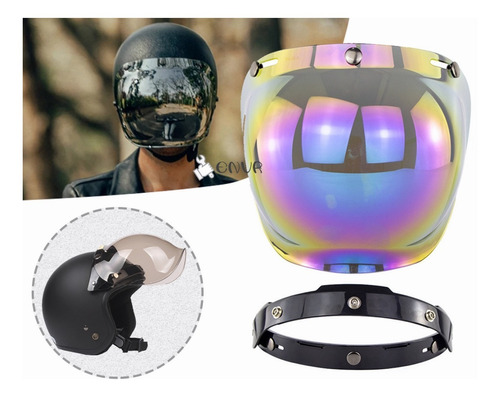 Mica Burbuja Con Sistema Abatible Casco 3/4 Moto Universal