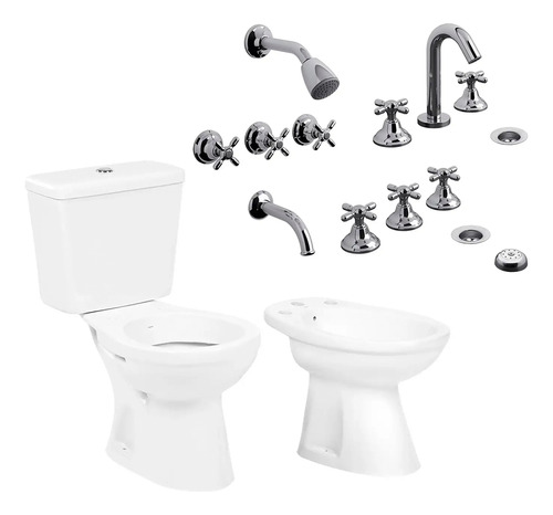 Inodoro Con Mochila Bidet Griferia Completo Fv Newport