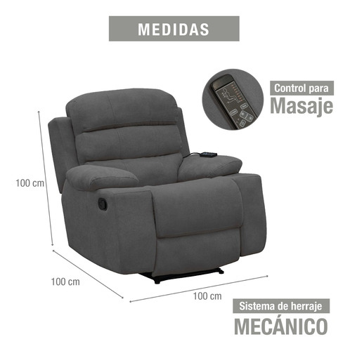 Silla Reclinable Houston Estática Masaje Microfibra Gris Plo