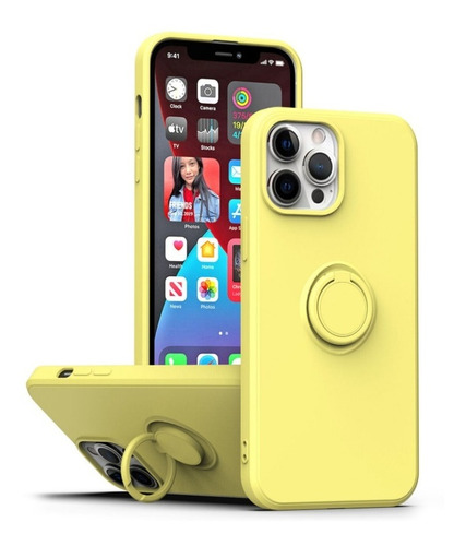 Funda Protector Silicona Case Anillo Para iPhone 14 Colores 