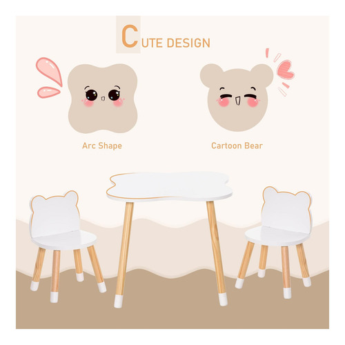 Mesa Y Silla De Niños De Madera Qaba Ideal Para Artes, Linda