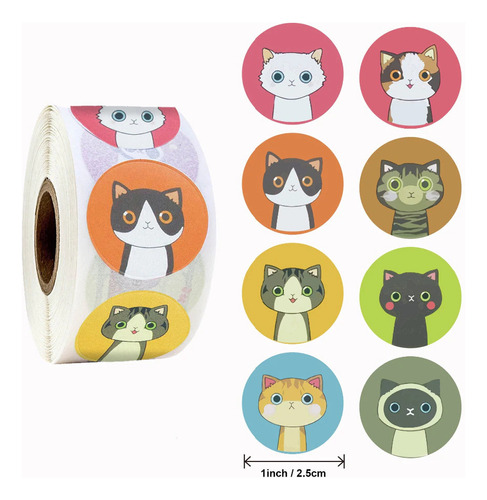 Stickers - Pegatina Gatos 500 Unidades (2,5 Cm)