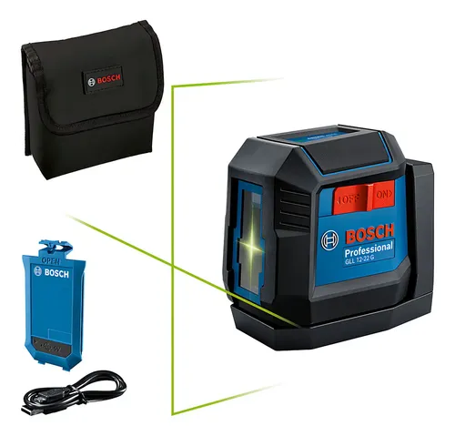 Nível a Laser Linear Cruzado Verde 12m GLL 12-22G LI Bosch com Bateria + Bolsa de Proteção