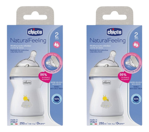 Pack 2 Biberones Naturalfeeling 2m+ 250ml Unisex Gris Chicco