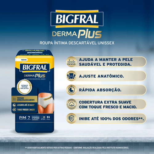 Kit 5 Pacotes Roupa Íntima Bigfral Derma Plus P/m 7 Fraldas