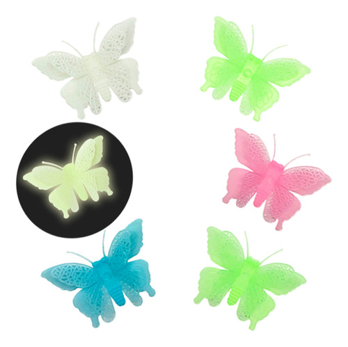 6 Mariposas Stickers Pared Neon Fosforescente Brilla Noche