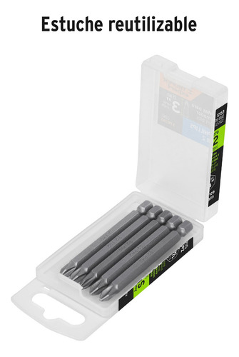 5 Pzas Estuche Con 5 Puntas De Cruz Ph2 Largo 3', Truper Exp