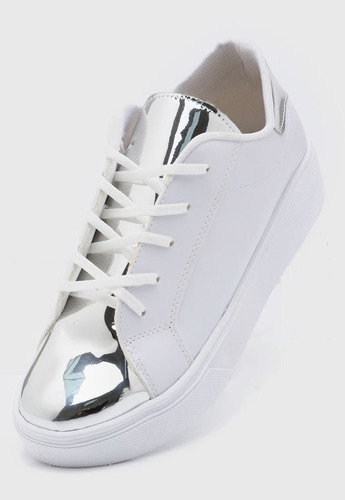 Zapatillas Shiny Namor Sneakers Cuero Ecológico Blanco Plata
