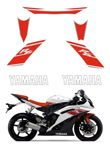 Kit Adesivos Moto Yamaha Yzf R6 2008 Vermelho Branco