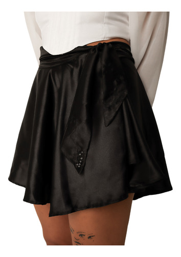 Falda Envolvente De Mujer Satinada Negro Ajustable Suelta