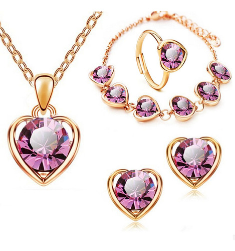 Set Joyería Collar + Pulsera + Arete Y Anillo