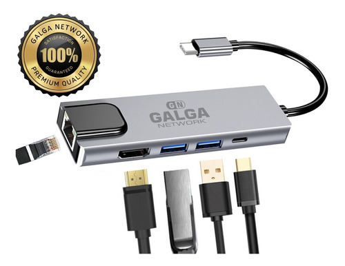 Imagen 1 de 10 de Adaptador Usb C Hub 5 En 1 Hdmi 4k/1tipoc/2usb 3.0/1rj45lan