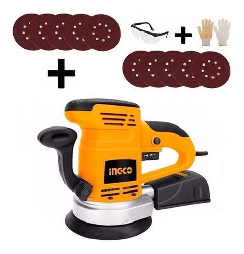 Lijadora roto orbital Ingco Tools RS4508 con sistema velcro naranja 50Hz/60Hz 450W 220V-240V
